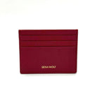 Red cardholder with 'Siena Wolf' branding on a white background