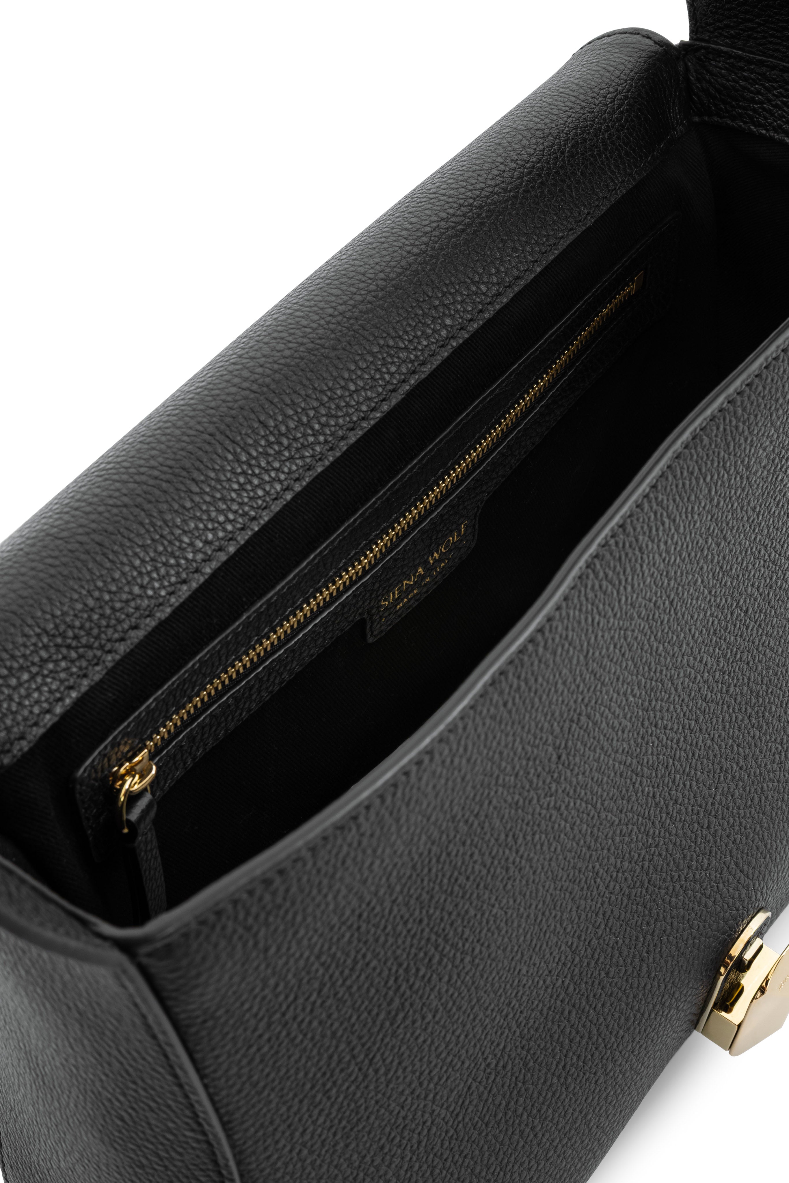 No. 14 black shoulder bag interior with Italian leather lining

