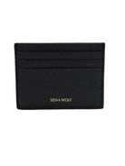 Black cardholder with 'Siena Wolf' branding on a white background